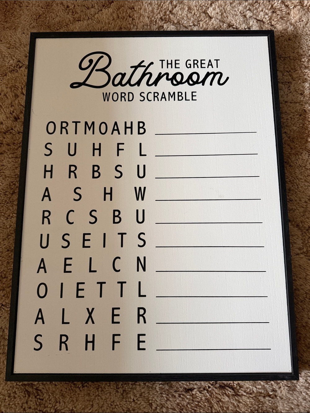 Bathroom Wall Art Sign-Framed word scramble